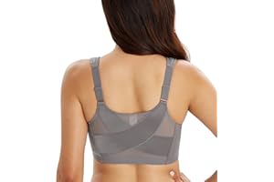 Lemorosy Women's Wirefree Jacquard Back Support Bra Full Figure Front Closure Posture Bras