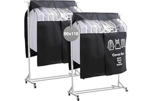 EXLECO 2 x pokrowiec na wieszak na ubrania 90 x 110 cm, ochrona przed kurzem, ochrona przed wilgocią, wieszak na ubrania, pokrowiec ochronny, pyłoszczelny, czarny