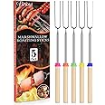 Briout Marshmallow Roasting Sticks - Smores Stick for Fire Pit - Hot Dog Campfire Skewers Marshmallow Camping 32 Inch Long Extendable Forks - 5 Pack