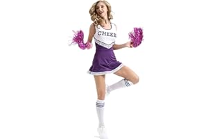 Oismys Women's Cheerleader Fancy Dress With 2 Pompoms High School Musical Sports Cheer Leader Cosplay Costume Mini Pleated Skirt Uniform