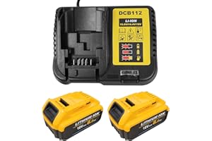 SQUAELTIRS 2 Pack 8.0AH Replacement for Dewalt battery 18V,with charger & LED Indicator,Replacement for DCB184 DCB182 DCB180 DCB200 DCB184 battery for power tools