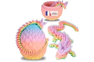 KOALA STUDIO Dragon Articulé & Œuf de Dragon Imprimé en 3D Décoration Univers Fantastique Fidget Toy Jouet Idée Cadeau Unique Décoration d'Intérieur Maison Chambre Salon Enfant Figurine Kawaii (Arc-en-Ciel Mat)