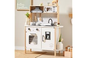 Tiny Land Cuisine Enfant avec 18 Accessoires pour Aliments et ustensiles de Cuisine Jouet Ensemble de Jeu en Bois pour Les Tout-Petits