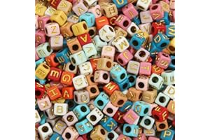 HERZONE 1000 perline con lettere da infilare, in acrilico, con alfabeto, mix di perle dalla A alla Z, per la creazione di gioielli, collana fai da te (oro colorato/6 x 6 mm)