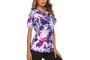 Flikity Womens Polo Shirts UK 1/4 Zip Quick Dry Ladies Golf Tops Moisture Wicking Sport Gym Athletic Tops Casual Workout Tops Yoga Tennis Runnning T Shirts S-2XL