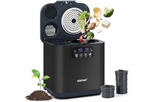 COSTWAY Composteur Cuisine Électrique Intelligent 4 L, Poubelle Compost Cuisine Automatique Rapide de Comptoir avec Affichage LED, Auto-Nettoyage, Bac à Compost Intérieur Extérieur, Noir