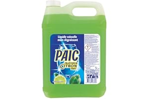 PAIC - Liquide vaisselle Fraîcheur Citron Vert - Action Nettoyante Dégraissante et Anti Odeurs - Format économique -Bidon de 5L