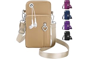 QXRXN Sac Téléphone Portable Femme Portefeuille, Oxford Tissu Pochette Bandoulière Femme, Petit Sac Bandouliere avec Prise casque, Sacoche Telephone Portable pour femmes (Beige)