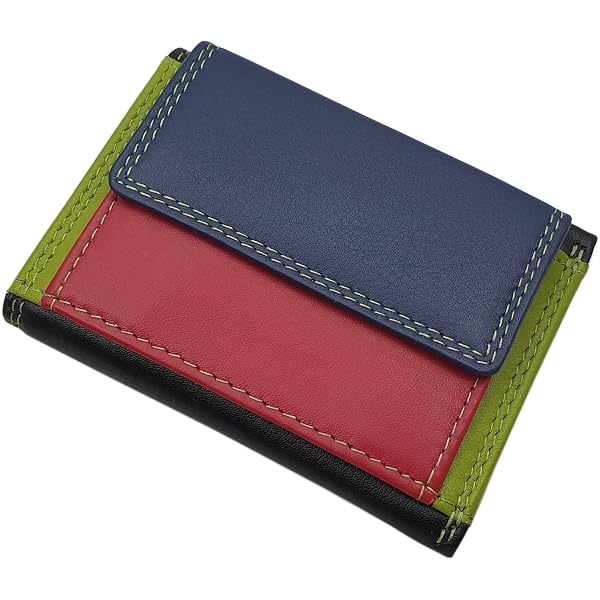 Myledershop Portafoglio Donna In Pelle Bovina Multicolore - Con Protezione RFID/NFC, 6 Scomparti, Slot Per Gettone Carrello, Certificato TÜV, 9x10 Cm - 5