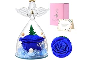 FRFG Ewige Rose Engel, Geschenke für Frauen, Konservierte Rote Echte Rose, Glasengel, Einzigartige Geschenke, Geburtstagsgeschenk für Frauen, Mutter, Schwester, Freundin, Ehefrau (Blau)