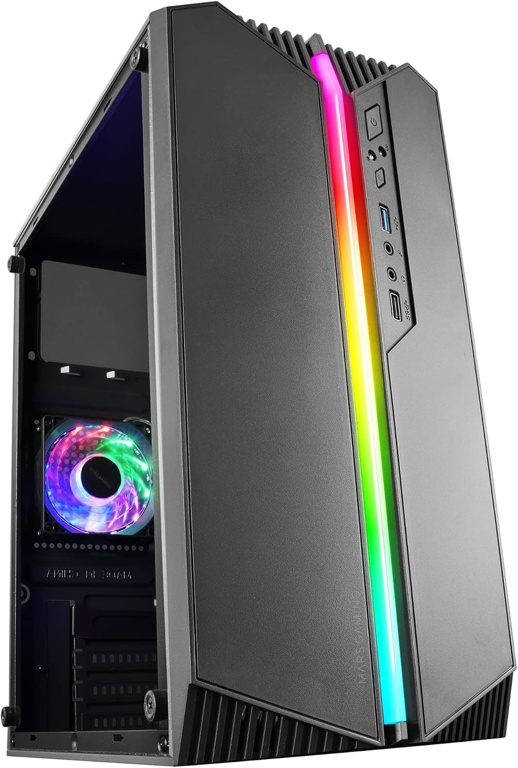 Mars Gaming MC-S1, Caja Gaming MicroATX Compacta, Ventana Lateral Completa, Tira LED ARGB 12 Modos, Ventilador Trasero 80mm FRGB, Soporte Refrigeración Líquida 120mm, Minitorre PC USB 3.0, Negro