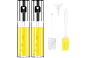 Bamyli 2PCS Oil Spray Bottle, Olive Oil Spray Bottle 100ml, Transparent Glass Spray Bottle, Oil Bottles for Kitchen with 2 Brushes and a Funnel (Transparent 100ml)