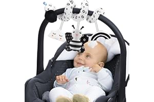 Syid Spiral Pram Toy for Babies - Activity Hanging Stroller Pushchair Car Seat Toy, Black and White Sensory for 0-12 Months - Newborn Infant Boy Shower Gifts