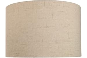Contemporary and Sleek 14 Inch Taupe Linen Fabric Drum Lamp Shade 60w Maximum | 35cm Diameter | for Table/Floor Lamp or Pendant by Happy Homewares