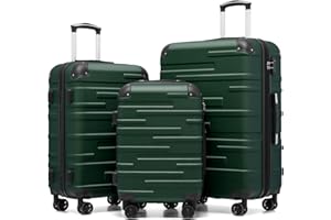 COOLIFE Hard Shell Suitcase with TSA Lock and 4 Spinner Wheels Lightweight Durable (Dark Green, 3 Pcs Set)