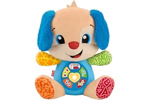 Fisher-Price Laugh & Learn Perrito con Smart Stages Peluche musical de aprendizaje con Smart Stages para bebés a partir de 6 meses, versión multilingüe: Italiano, Español, Portugués, Inglés, JFD26