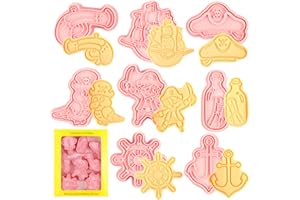 Orapink Juego de 8 cortadores de galletas pirata para niños, sellos de plástico de dibujos animados, moldes de galletas de cocina con forma de barco pirata, moldes de galletas de bricolaje