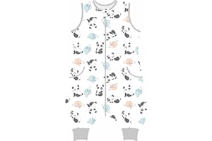 Teechodina Śpiwór niemowlęcy z nogawkami, 100% bawełna, 1,5 Tog, całoroczny śpiwór z nogawkami, letni śpiwór dla chłopców i dziewczynek, Panda Planet/1,5 tog, 80 cm, wzrost dziecka 90-100 cm