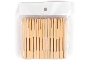 Antetok Lot de 100 fourchettes à cocktail à deux dents - Couverts jetables en Bambou - Pour apéritif - Fourchette à cocktail - Brochettes de nourriture
