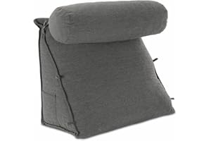 ‎MAXVITALIS maxVitalis Rückenkissen Bett/Sofa mit Abnehmbarer Nackenrolle und Seitentasche, Rückenstützkissen mit Nackenkissen, Bezug waschbar, Lesekissen, Bücherkissen, Rückenlehne (Graumeliert)