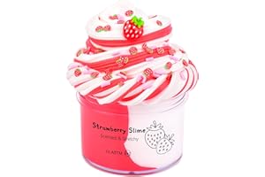 ROWECVCE Fluffy Butter Slime Kit, Strawberry Slime Super Soft and Non-Sticky, Party Favors Slime Toys for Girls Boys (7oz 200ML)