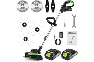 CQWLKEJ Garden Strimmer Cordless Battery Grass Strimmer Electric Garden Strimmers Lawn Edger Tool with Blades 2 Batteries for Trimming Grass Gardens Villas Lawns (Upgrade Brushless Motor-Green)