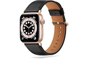 Tasikar Compatible with Apple Watch Strap 49mm 45mm 44mm 42mm, Genuine Leather Women Replacement Strap Compatible with Apple Watch Ultra SE, Series 9/8/7/6/5/4/3/2(Black Band + Rose Gold Adapter)