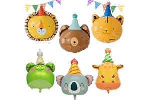 AUNGKWANG 6 Stück Folienballon Tiere, Tierkopf Ballons, XXL Waldtiere Luftballon, Dschungel Deko Geburtstag, Helium Ballons, Party Animals, für Kinder Geburtstag Party Deko