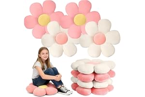DAWNTREES 2 Pack Daisy Flower Floor Cushion,Ultra-Soft Floral Shaped Throw Pillows for Sofa Couch, Car & Floor Seating（Pink&White）