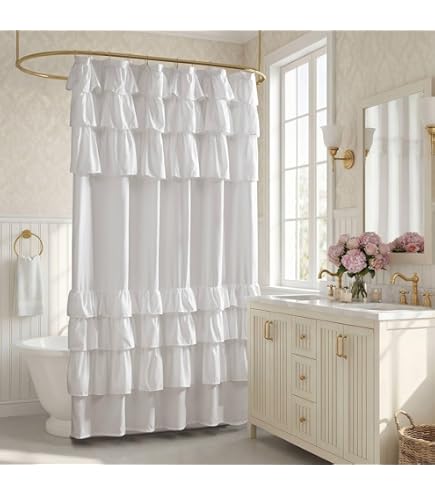 Lush Decor Tenda da Doccia con Volant | Motivo Floreale Vintage Chic Stile Fattoria, Avorio, 182,9 x 182,9 cm | Leroy Merlin