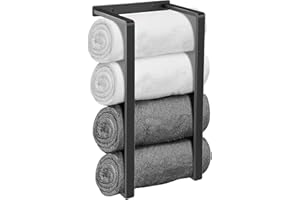 NTMAICHY Towel Rail Wall Mounted, 40CM Stainless Steel Black Vertical Towel Rack, 2 Bar Rail Bath Metal Towel Storage Racks for Rolled Salon Towel