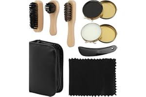 MOVKZACV Set di 8 spazzole per scarpe, crema per scarpe e set per la cura in pelle liscia e scamosciata, pulitore per scarpe, spazzola per scarpe con spazzole di cavallo e PU, Nero , taglia unica
