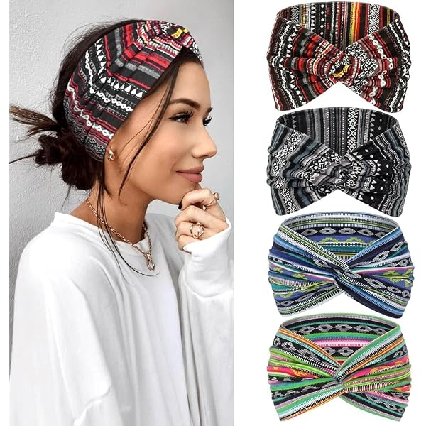Fasce per capello donna, larghe, elastiche, morbide, 6 pezzi, estive, boho stampa, yoga, sport, multicolore, sottili (Tie Dye -B