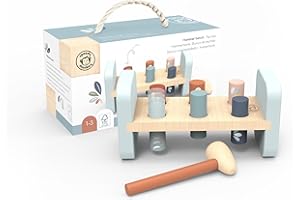 SPEEDY MONKEY Tap Tap Hammer Bench - Includes 6 Coloured Wooden Pegs & Sturdy Hammer. Reversible Fun Toys for 2 Year Old Boy & Girls! Safe & Gentle Edges, Non-Toxic Paint, FSC Sustainable Wood