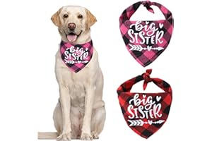 HACRAHO Lot de 2 foulards bandana à carreaux en coton doux pour grande sœur - Triangle réglable pour chiens de petite et moyenne taille - Rose rouge et rouge