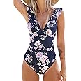 CUPSHE Women's One Piece Swimsuit Ruffled Lace Up Beach Swimwear Tummy Control Bathing Suit Swimming Costume