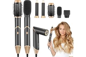 AOFESEL Hair Styler, 5 in 1 Hot Air Brush & Ionic Hair Dryer with Auto Air Hair Curlers, Hot Air Comb, Concentrator, Hair Dryer Brush for Styling, Fast Drying, Volumizing,Curling,Straightening, All Hair Types