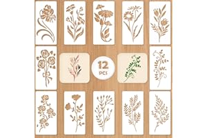 FKGOODAM 12Pcs Flower Stencils for Painting, Wall Flower Stencil Templates for Crafts Reusable, Versatile Wild Flowers Template for Garden Wall Furniture Spray