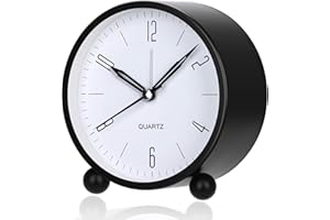 YOUJABZ Reloj Despertador analógico, Esfera Grande de 4 Pulgadas, Reloj Despertador Redondo Minimalista de Metal Reloj Despertador Moderno de mesita de Noche, sin tictac