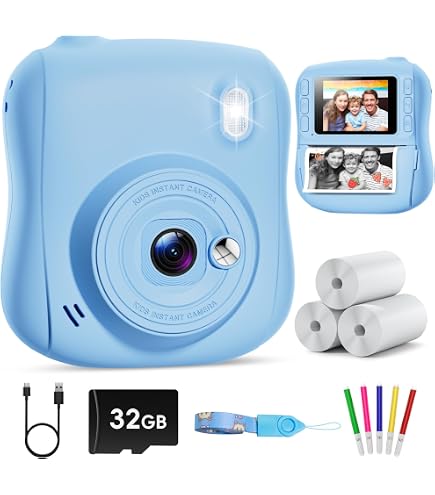 Cámara Infantil Instantánea 1080P Con Impresión | Pantalla 2.4 Pulgadas Y 32GB | Incluye 3 Rollos De Papel | Regalo Para Niños 3-12 Años