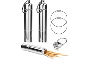 OOTSR Porte Cure-Dents Support Poche Boîte à Pilules Pilulier avec Porte-Clés Alliage D'aluminium Portable Imperméable étanche pour Voyage Camping Extérieur avec Kechain Cable [2 Pack]