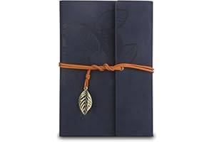 JOY & INSPIRATION PU Cuaderno de Cuero A5 Azul con Papel Kraft Recargable A5 Vintage Recargable Encuadernado Hermoso Diario de Viaje Diario Carpeta de Anillas Cuaderno de Bocetos Cuaderno Vintage