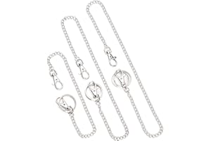 AIEX 3 Stück Hosenkette - Taschenkette, Gliederkette, Silberner Schlüsselanhänger mit Zwei Karabinerverschlüssen und Zwei Schlüsselringen für Schlüssel, Jeans, Taschen - 32 cm, 48 cm, 52 cm