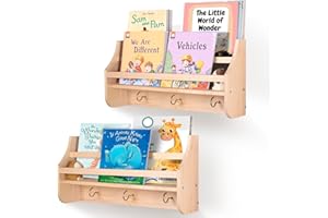 MOFASVIGI Nursery Bookshelf Set of 2 Baby Floating Shelves Book Shelf Organiser Wall Mounted Shelves Toy Hanging Organizer for Kids Nursery Decoration, 40 * 20 * 10CM (nature)