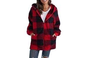 Yeenily Giacca in Pile con Cappuccio Donna Caldo Cappuccio Cappotto Teddy Fleece Hooded Soffice Maglione Cardigan Cerniera con Tasche Coat Autunno Inverno Casual Outwear