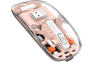 ‎MAGIC-REFINER MAGIC-REFINER Bezprzewodowa mysz Akumulator, 2.4Ghz i Bluetooth 5.0 Cicha Bezprzewodowa Mysz Optyczna Ultra Slim 2400 DPI, Mysz Gaming Przezroczysty, Widoczna Bateria, na Laptop/PC/Mac, Różowy