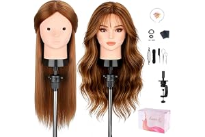 TopDirect 23,5" sminkhuvud 80% naturligt hår äkta mänskligt hår makeup skyltdocka huvudträning frisyr med stativ + 60 cm flätad set
