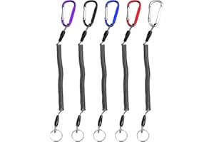 Rapidbok 5 pièces Porte-clés enroulés Cordons de pêche,Corde en Spirale rétractable,Lanière de pêche élastique,Porte-clés en Spirale avec Pêche Cordons,pour Les Clés,la Pêche et l'Alpinisme