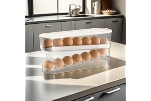 PRITOK Portauova per frigorifero, 2 strati, contenitore automatico per uova per frigorifero, rolldown per uova, organizzatore per uova in plastica trasparente impilabile, contiene 12 uova grandi