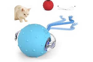 PetTec® Katzenball Elektrisch Blau mit Schnur [INTERAKTIVES KATZENSPIELZEUG] - Automatischer Spielball für Katzen - Intelligenter & Selbstrollender Spielzeug Ball - Cat Chase Interactive Running Toy